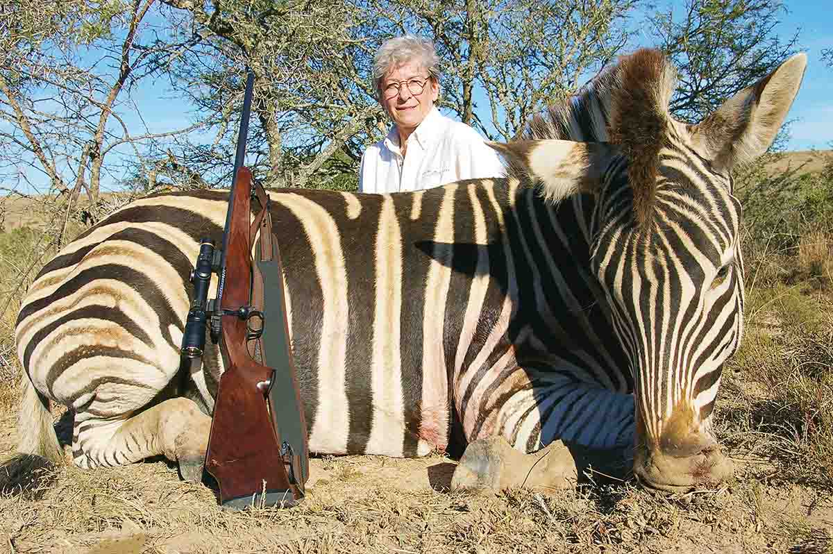 The .308 Winchester also works fine on game larger than deer. John’s wife, Eileen, shot this Burchell’s zebra stallion with a Nosler 150-grain E-Tip.